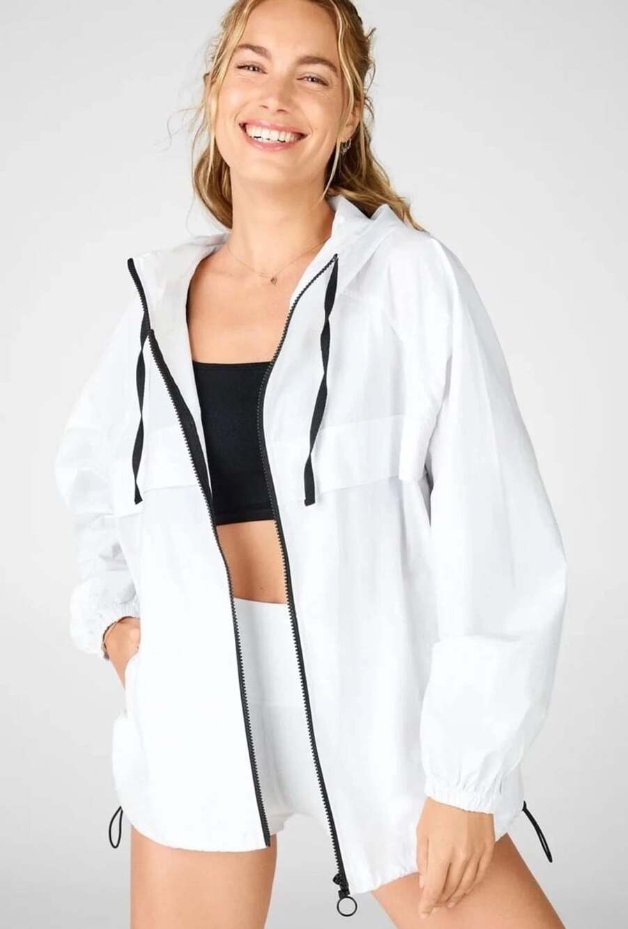 NEW Fabletics Jordan Woven Jacket White Black Full Zip Size S